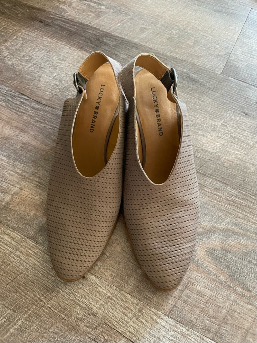 Lucky Brand Taupe Perforated Slingback Flats
